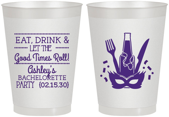 Personalized Bachelorette 8 oz Frosted Cups - Mardi Gras | 60057