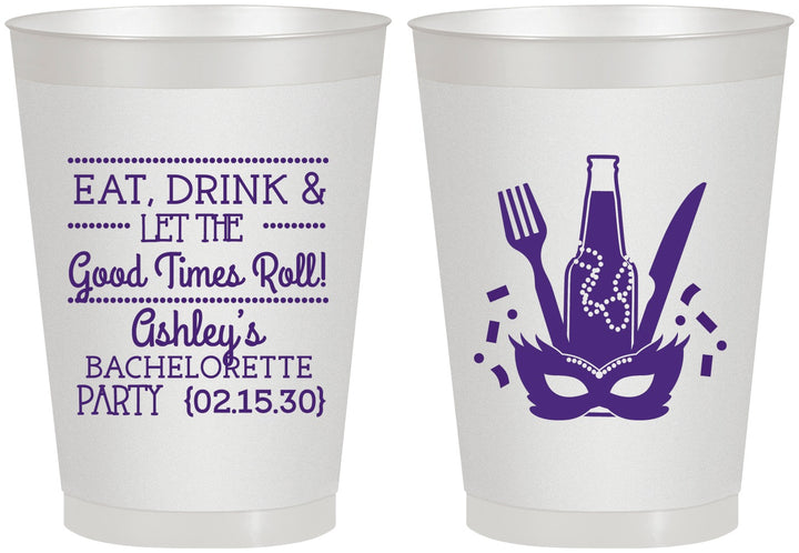 Personalized Bachelorette 8 oz Frosted Cups - Mardi Gras | 60057