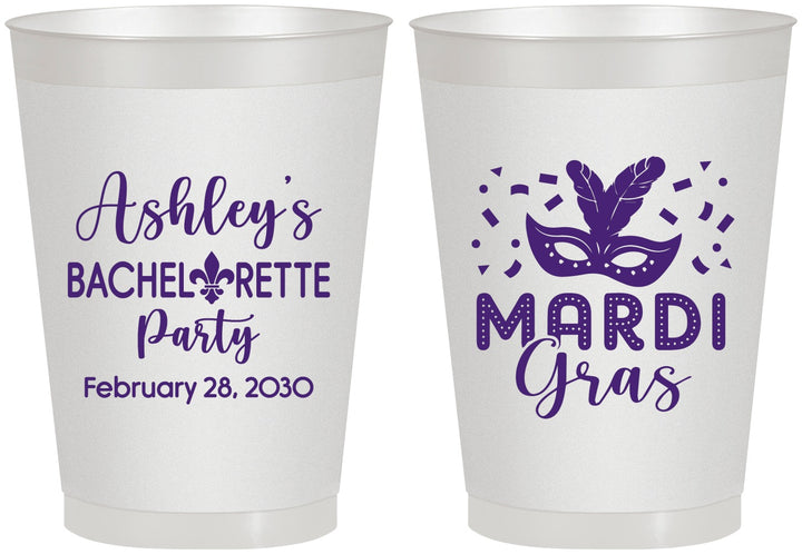 Personalized Bachelorette 8 oz Frosted Cups - Mardi Gras | 60060