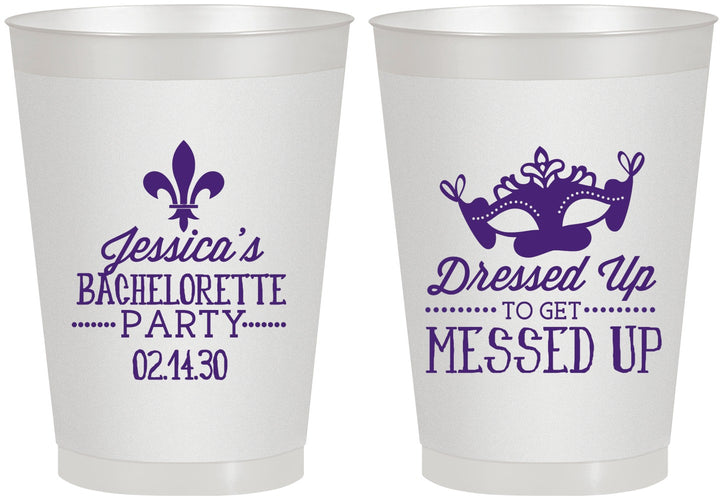 Personalized Bachelorette 8 oz Frosted Cups - Mardi Gras | 60061