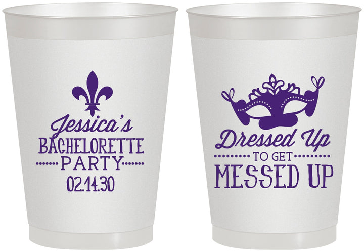 Personalized Bachelorette 8 oz Frosted Cups - Mardi Gras | 60061