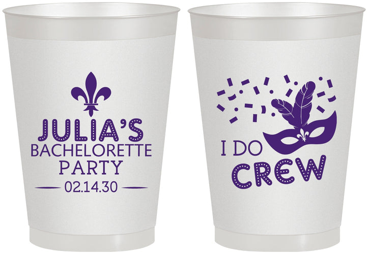 Personalized Bachelorette 8 oz Frosted Cups - Mardi Gras I Do Crew | 60063