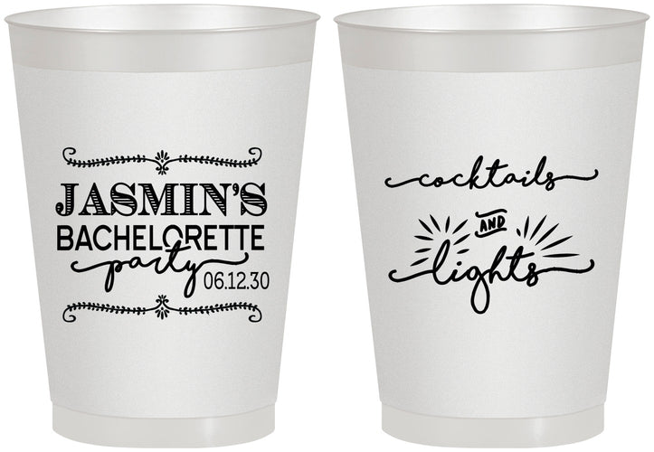 Personalized Bachelorette 8 oz Frosted Cups - Cocktails And Lights | 60065