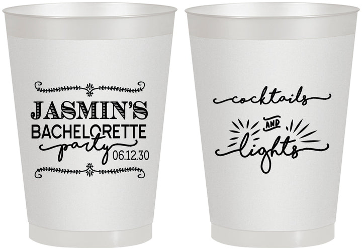 Personalized Bachelorette 8 oz Frosted Cups - Cocktails And Lights | 60065