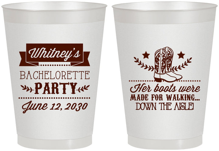 Personalized Bachelorette 8 oz Frosted Cups - Cowgirl Boots | 60072
