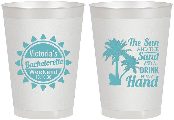 Personalized Bachelorette 8 oz Frosted Cups - Sun Sand Drink Hand | 60114
