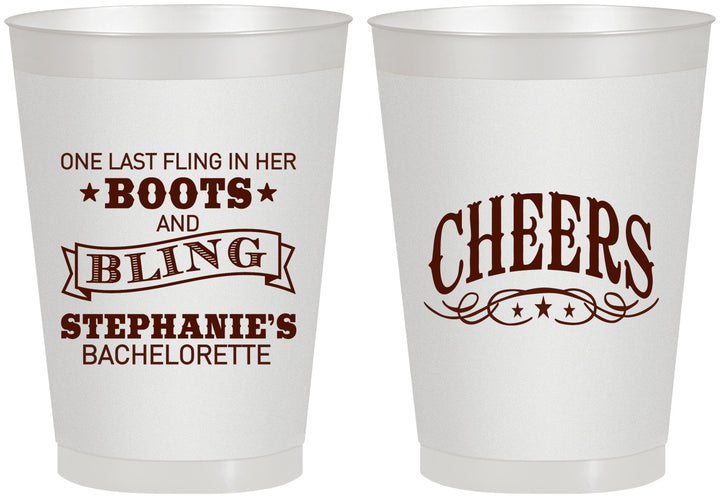 Personalized Bachelorette 8 oz Frosted Cups - Boots And Bling | 60118
