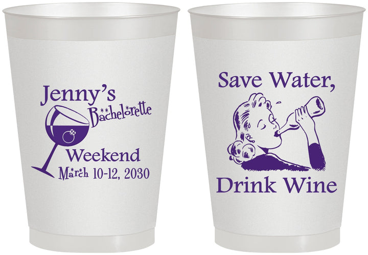 Personalized Bachelorette 8 oz Frosted Cups - Save Water Drink Wine | 60120