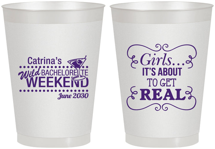 Personalized Bachelorette 8 oz Frosted Cups - About To Get Real | 60123