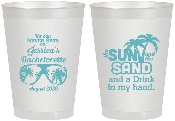 Personalized Bachelorette 8 oz Frosted Cups - Sun Sand Drink Hand | 60134