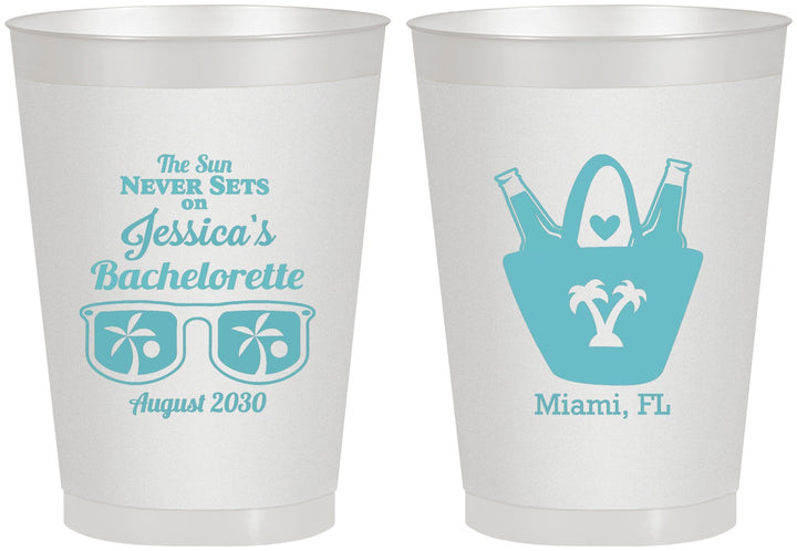 Personalized Bachelorette 8 oz Frosted Cups - Beach Sun Never Sets | 60136