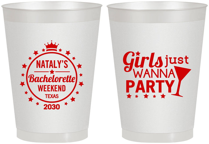 Personalized Bachelorette 8 oz Frosted Cups - Girls Just Wanna Party | 60139