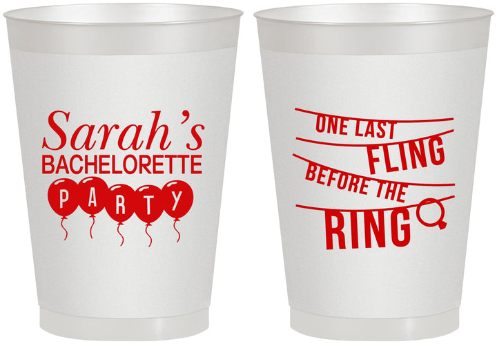 Personalized Bachelorette 8 oz Frosted Cups - Last Fling Before Rings | 60140