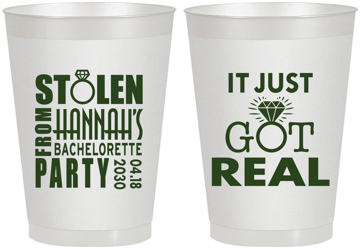 Personalized Bachelorette 8 oz Frosted Cups - Just Got Real | 60141