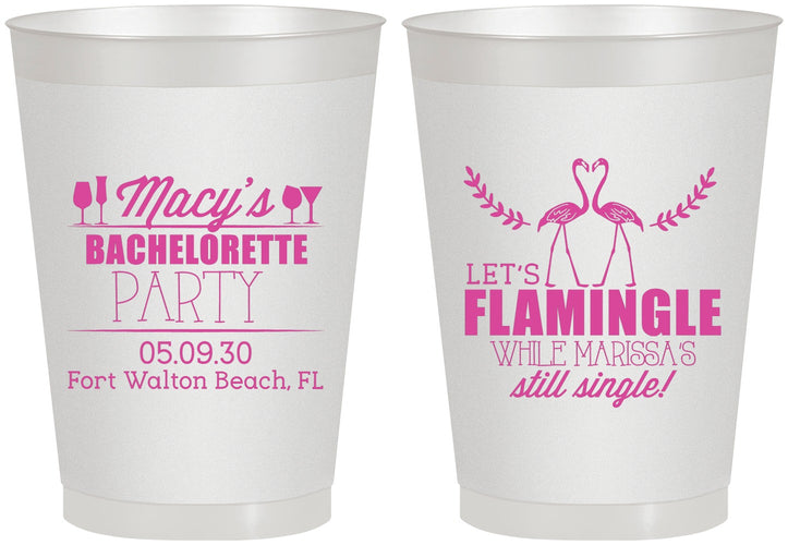 Personalized Bachelorette 8 oz Frosted Cups - Lets Flamingle Still Single | 60144