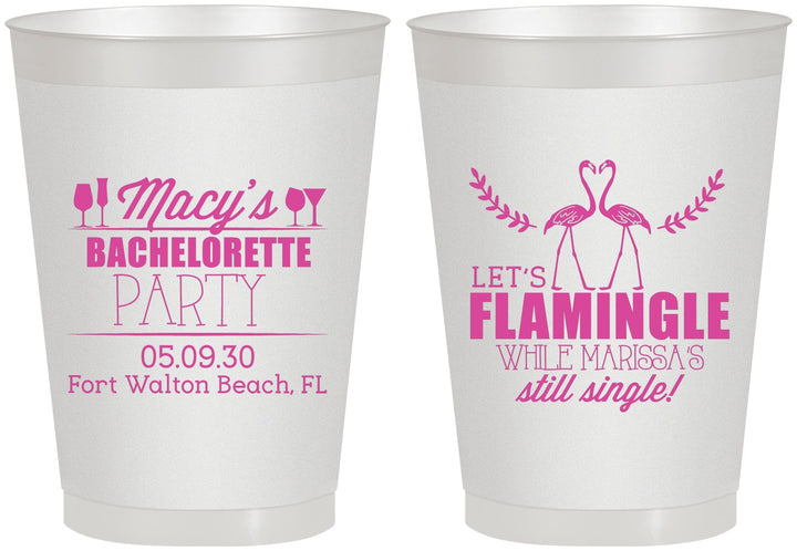 Personalized Bachelorette 8 oz Frosted Cups - Lets Flamingle Still Single | 60144