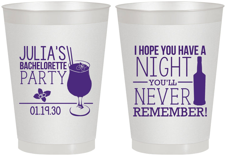 Personalized Bachelorette 8 oz Frosted Cups - Night Never Remember | 60160
