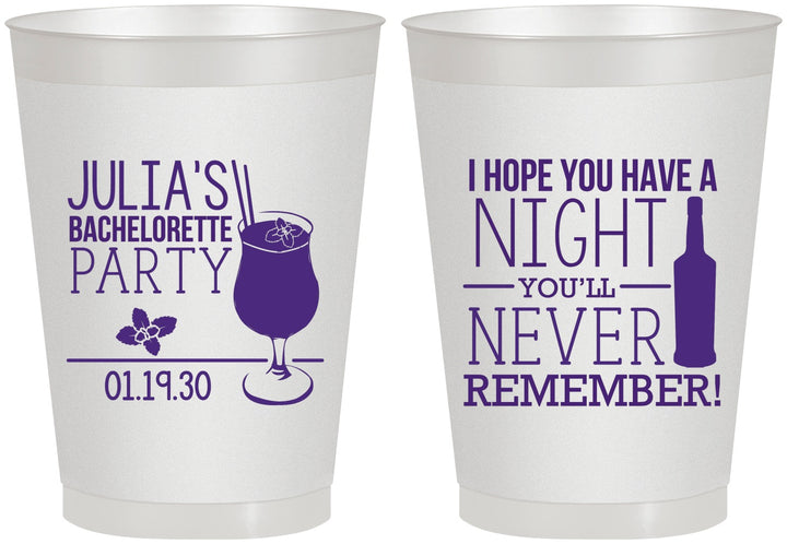 Personalized Bachelorette 8 oz Frosted Cups - Night Never Remember | 60160