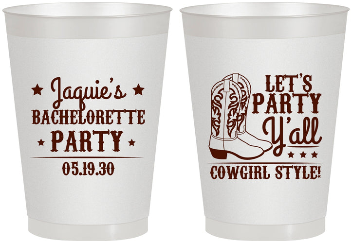 Personalized Bachelorette 8 oz Frosted Cups - Cowgirl Boots | 60163