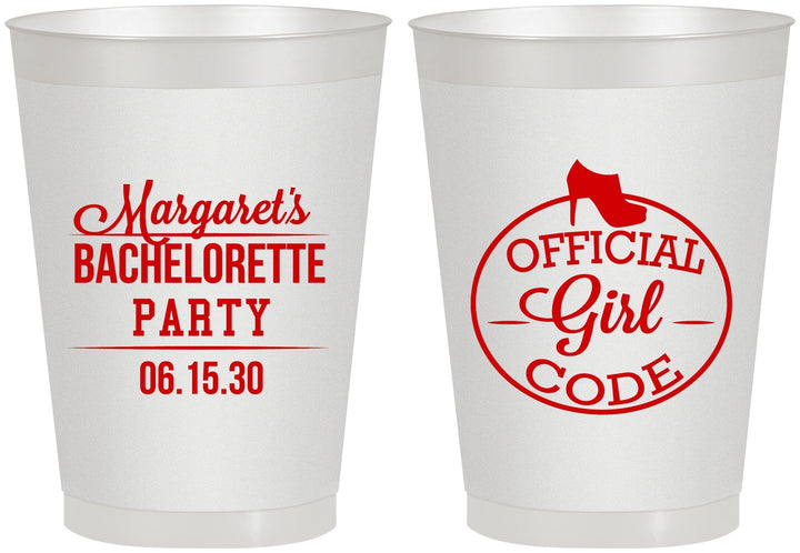 Personalized Bachelorette 8 oz Frosted Cups - Official Girl Code | 60176