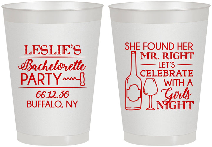 Personalized Bachelorette 8 oz Frosted Cups - Mr Right Girls Night | 60180