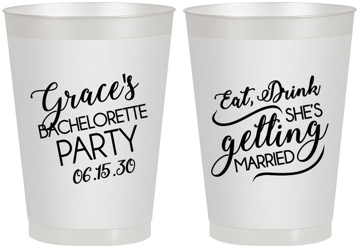 Personalized Bachelorette 8 oz Frosted Cups - Eat Drink Getting Married | 60181
