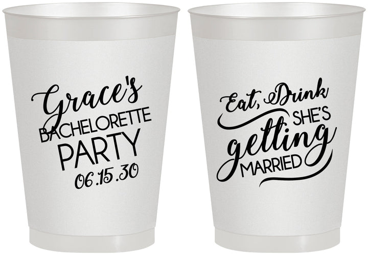Personalized Bachelorette 8 oz Frosted Cups - Eat Drink Getting Married | 60181