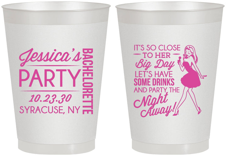 Personalized Bachelorette 8 oz Frosted Cups - Drink The Night Away | 60182