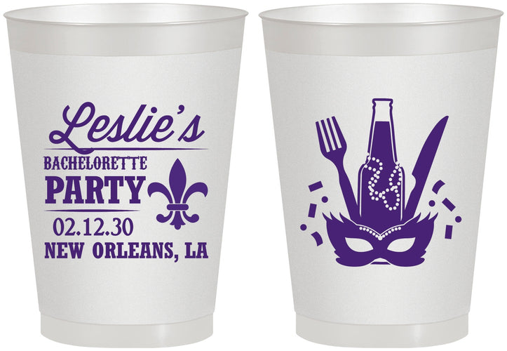 Personalized Bachelorette 8 oz Frosted Cups - Mardi Gras | 60185