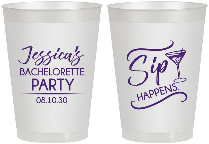 Personalized Bachelorette 8 oz Frosted Cups - Sip Happens | 60197