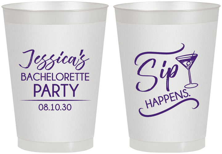 Personalized Bachelorette 8 oz Frosted Cups - Sip Happens | 60197