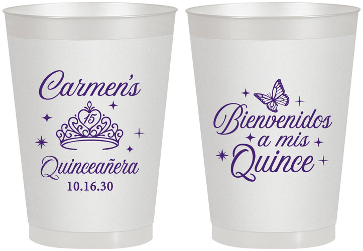 Personalized Quinceanera 8 oz Frosted Cups - Bienvenidos A Mis Quince | 70005