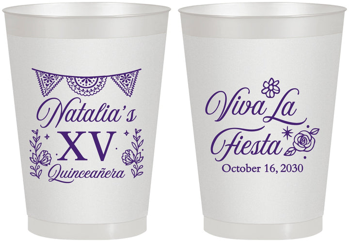 Personalized Quinceanera 8 oz Frosted Cups - Viva La Fiesta Quince | 70008