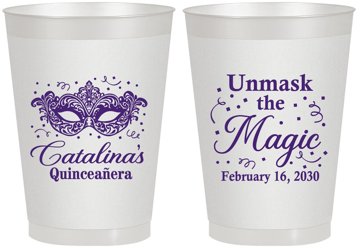 Personalized Quinceanera 8 oz Frosted Cups - Mardi Gras Quince | 70010