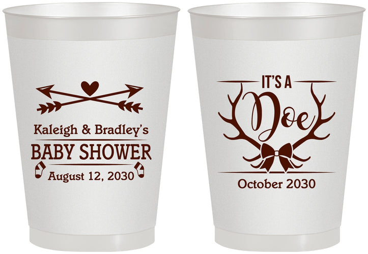 Personalized Baby Shower 8 oz Frosted Cups - It’s A Doe Antler | 90001