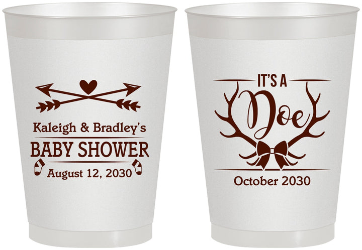 Personalized Baby Shower 8 oz Frosted Cups - It’s A Doe Antler | 90001