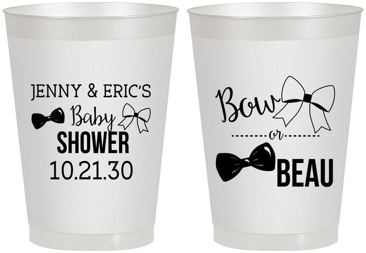 Personalized Baby Shower 8 oz Frosted Cups - Gender Reveal Bow Or Beau | 90004
