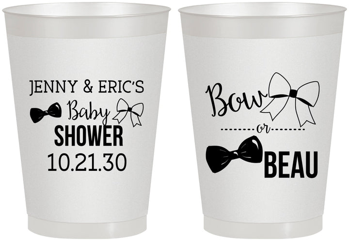 Personalized Baby Shower 8 oz Frosted Cups - Gender Reveal Bow Or Beau | 90004