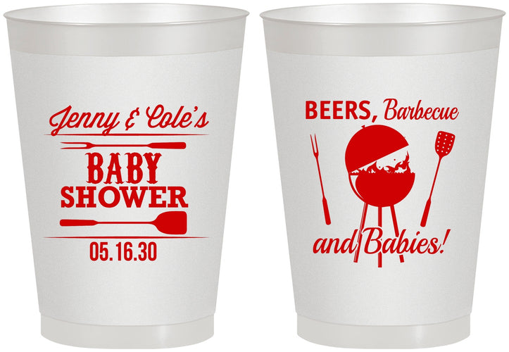 Personalized Baby Shower 8 oz Frosted Cups - Beers Bbq Babies | 90006