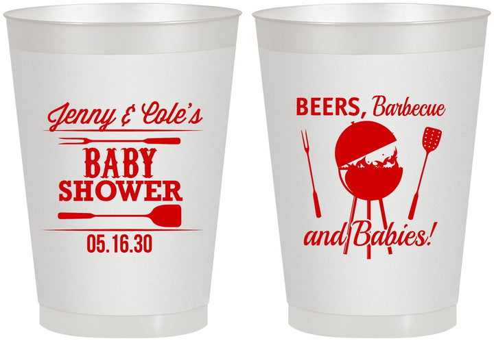 Personalized Baby Shower 8 oz Frosted Cups - Beers Bbq Babies | 90006