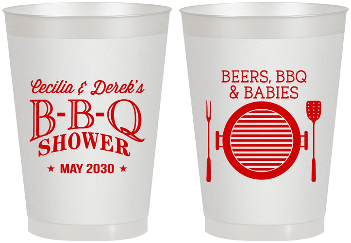 Personalized Baby Shower 8 oz Frosted Cups - Beers Bbq Babies | 90007