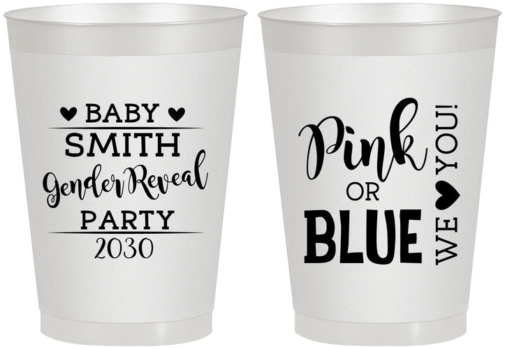 Personalized Baby Shower 8 oz Frosted Cups - Gender Reveal Pink Or Blue | 90012