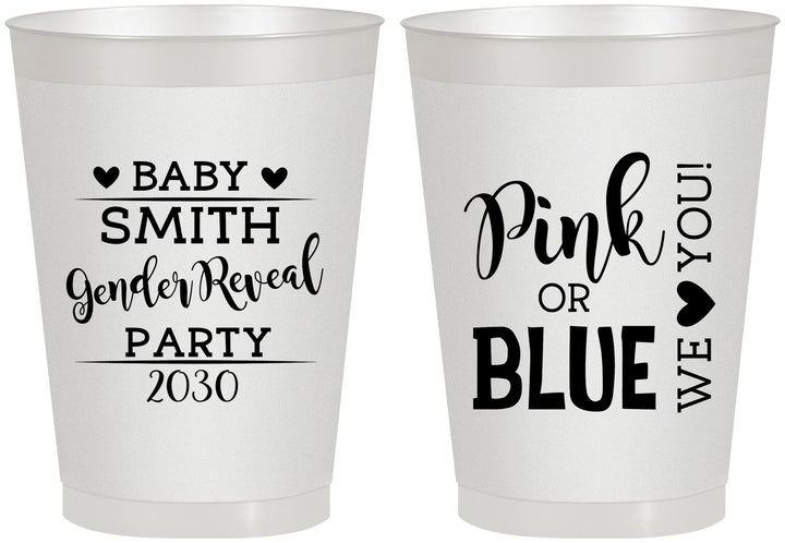 Personalized Baby Shower 8 oz Frosted Cups - Gender Reveal Pink Or Blue | 90012