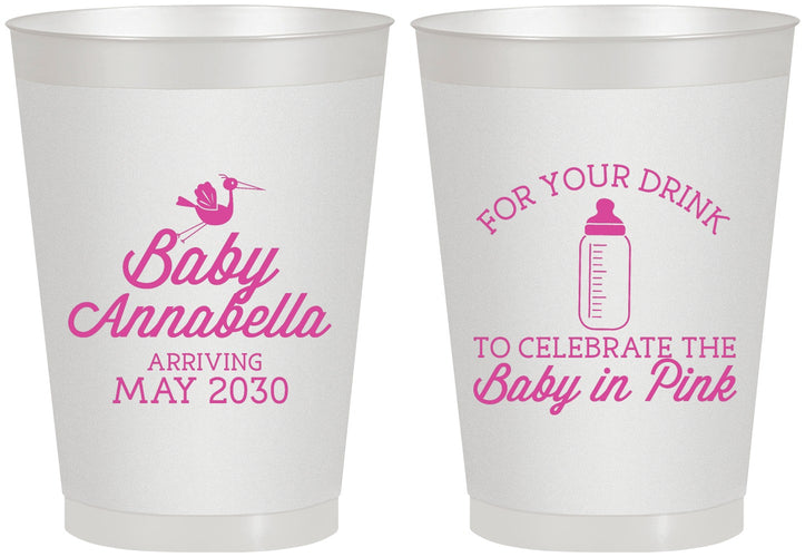 Personalized Baby Shower 8 oz Frosted Cups - Drink Baby In Pink | 90014