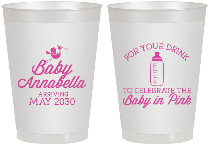 Personalized Baby Shower 8 oz Frosted Cups - Drink Baby In Pink | 90014