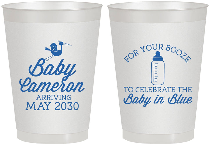 Personalized Baby Shower 8 oz Frosted Cups - Booze Baby In Blue | 90015