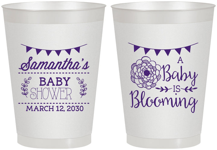 Personalized Baby Shower 8 oz Frosted Cups - Blooming | 90020