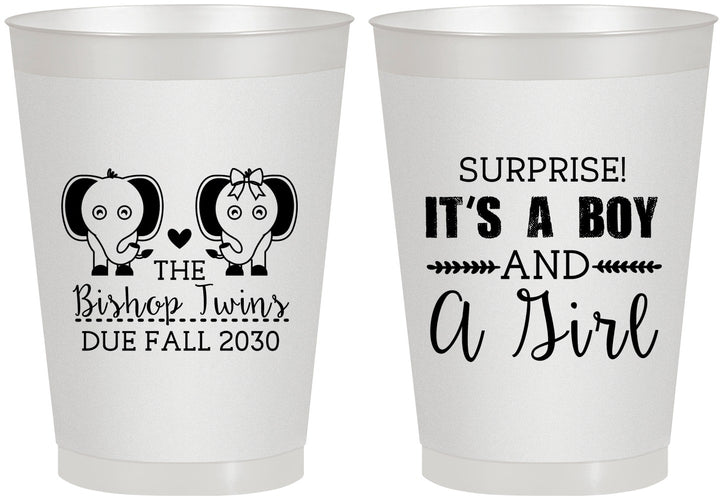 Personalized Baby Shower 8 oz Frosted Cups - Twins Boy And Girl | 90026