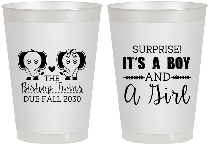 Personalized Baby Shower 8 oz Frosted Cups - Twins Boy And Girl | 90026