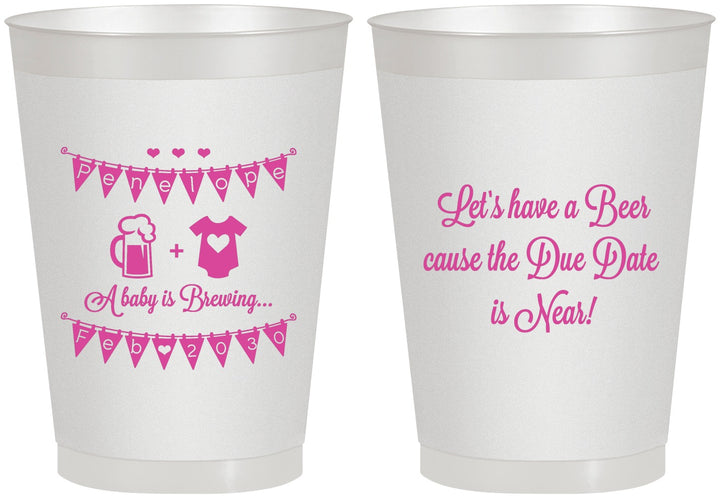 Personalized Baby Shower 8 oz Frosted Cups - Beer Due Date Is Near | 90032